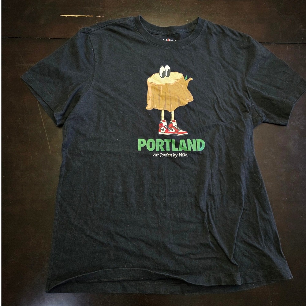 Nike Air Jordan Portland T-Shirt Mens Large Black Tree Stump AJ1 Chicago Graphic
